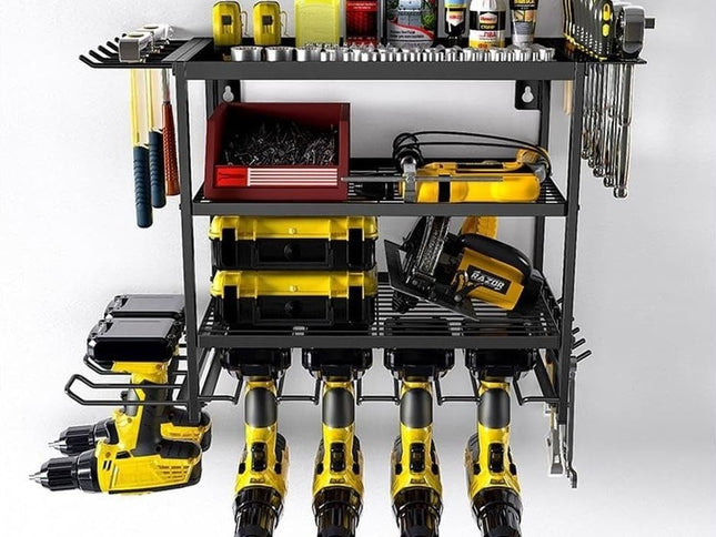 CARLA HOME 4-Tier Power Tool Rack Organizer Wall Mount with Drill Holder & Wrench Hooks for Cordless Tools & Workshop Organization-1978962262299381762