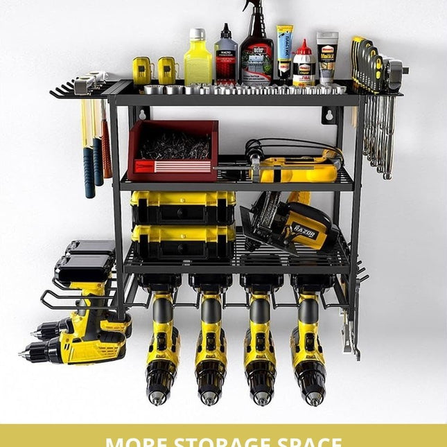 CARLA HOME 4-Tier Power Tool Rack Organizer Wall Mount with Drill Holder & Wrench Hooks for Cordless Tools & Workshop Organization-1978962262299381762
