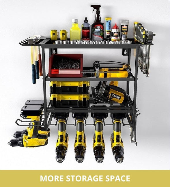 CARLA HOME 4-Tier Power Tool Rack Organizer Wall Mount with Drill Holder & Wrench Hooks for Cordless Tools & Workshop Organization-1978962262299381762