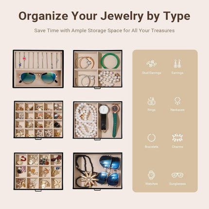 CARLA HOME 6-Layer Large Jewelry Box for Women with Drawers, Mirror, Lock, Necklace Hooks & Side Compartments for Rings, Earrings, Bracelets, Gifts (Black)-1978962262467153923