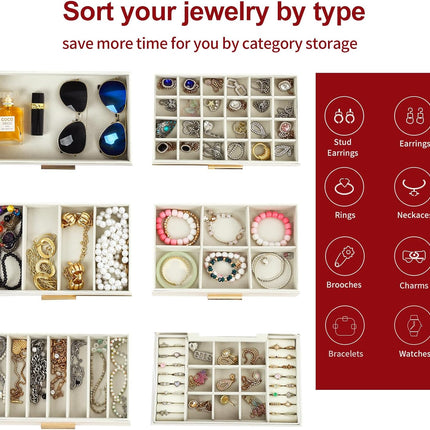 CARLA HOME  6-Layer Large Jewelry Organizer Box for Women with Mirror, Drawers, Hooks & Dividers for Rings, Necklaces, Bracelets, Ideal Gift for Women (White)-1978962263146631172