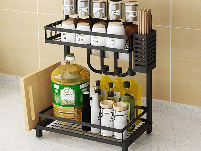 CARLA HOME 2-Tier Kitchen Spice Rack Organizer Storage Shelf for Condiments, Oil Bottles, Utensils, Cutting Board & More-1978962263649947649