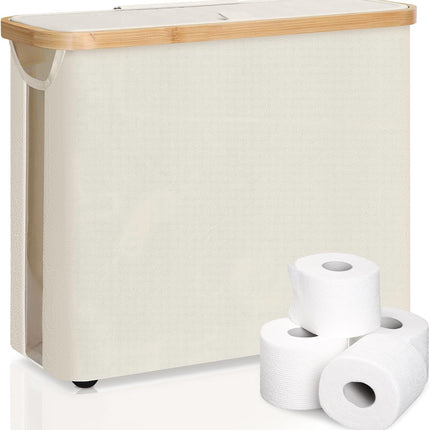 CARLA HOME 2 Pack Toilet Paper Storage Basket Holds Up to 12 Rolls with Bamboo Lid and Handle for RV Closet (White)-1978962263985491977