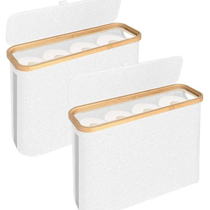 CARLA HOME 2 Pack Toilet Paper Storage Basket Holds Up to 12 Rolls with Bamboo Lid and Handle for RV Closet (White)-1978962263985491968