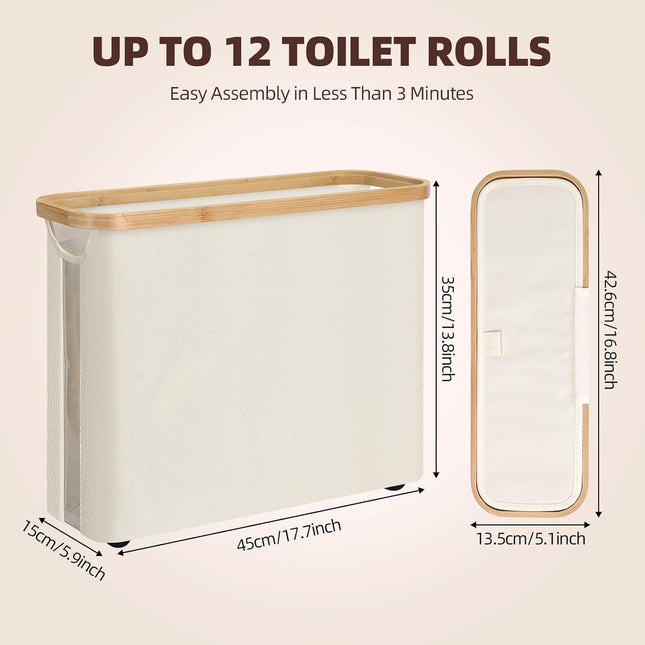 CARLA HOME 2 Pack Toilet Paper Storage Basket Holds Up to 12 Rolls with Bamboo Lid and Handle for RV Closet (White)-1978962263985491970