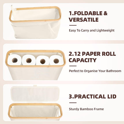 CARLA HOME 2 Pack Toilet Paper Storage Basket Holds Up to 12 Rolls with Bamboo Lid and Handle for RV Closet (White)-1978962263985491972