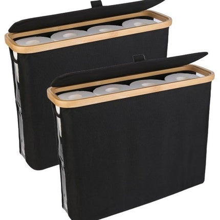 CARLA HOME 2 pack Toilet Paper Storage Basket Holds Up to 12 Rolls with Bamboo Lid and Handle for RV Closet (Black)-1978962264161652736