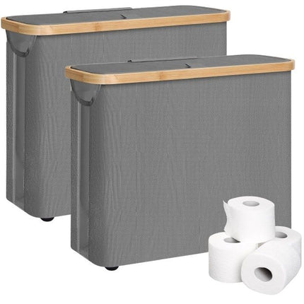 CARLA HOME 2 pack Toilet Paper Storage Basket Holds Up to 12 Rolls with Bamboo Lid and Handle for RV Closet (Grey)-1978962264329424896