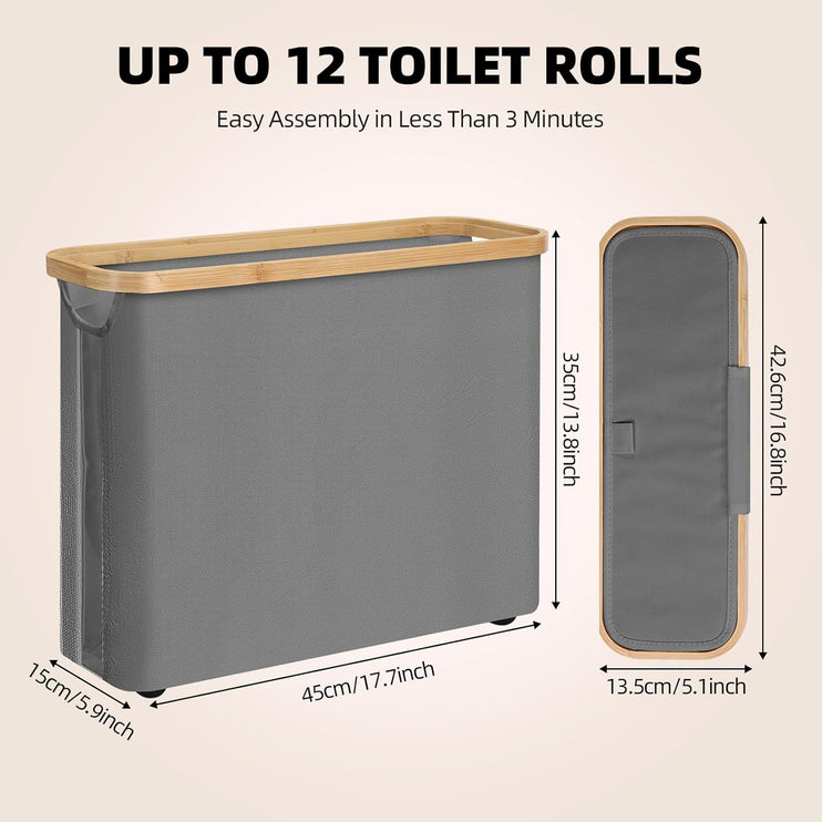 CARLA HOME 2 pack Toilet Paper Storage Basket Holds Up to 12 Rolls with Bamboo Lid and Handle for RV Closet (Grey)-1978962264329424898