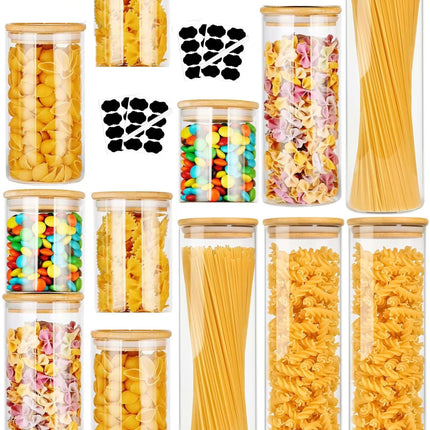 CARLA HOME 12 Pack Glass Storage Jars with Bamboo Lids for Kitchen Pantry, Pasta, Snacks, Cookies, Candy & More-1978962264501391360