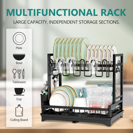 CARLA HOME Dish Drying Rack 2-Tier Kitchen Drainer with Drainboard-1978962264669163521