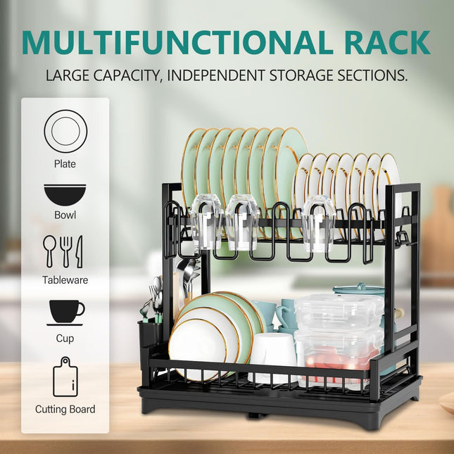 CARLA HOME Dish Drying Rack 2-Tier Kitchen Drainer with Drainboard-1978962264669163521