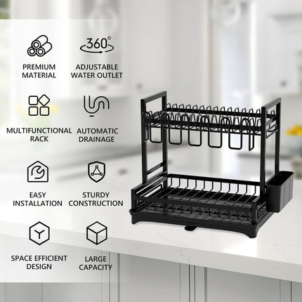CARLA HOME Dish Drying Rack 2-Tier Kitchen Drainer with Drainboard-1978962264669163522