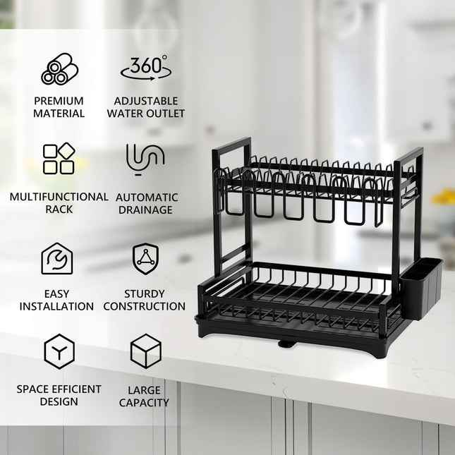 CARLA HOME Dish Drying Rack 2-Tier Kitchen Drainer with Drainboard-1978962264669163522