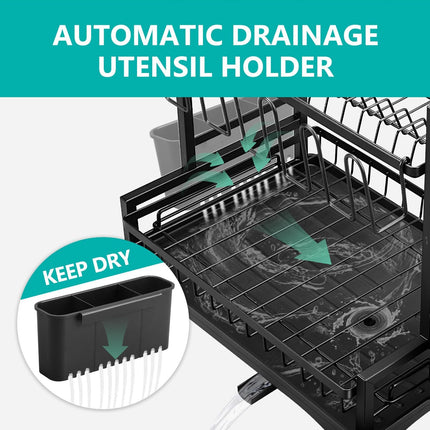 CARLA HOME Dish Drying Rack 2-Tier Kitchen Drainer with Drainboard-1978962264669163525