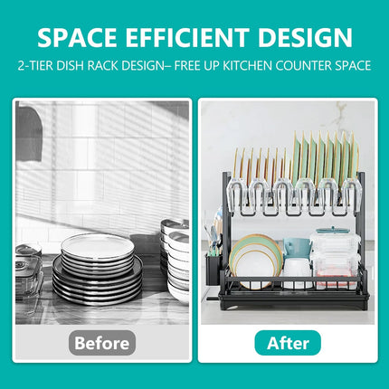 CARLA HOME Dish Drying Rack 2-Tier Kitchen Drainer with Drainboard-1978962264669163526