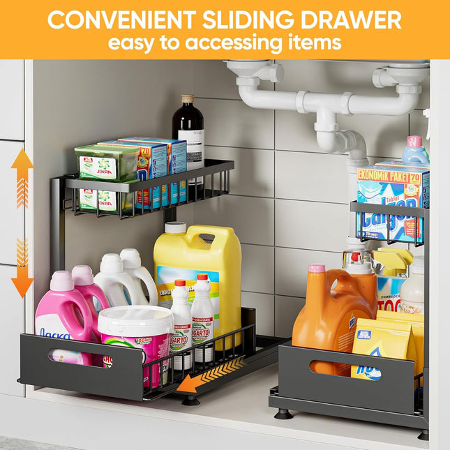 CARLA HOME 2 Tier Under Sink Organiser with Sliding Drawers for Kitchen & Bathroom-1978962264841129986