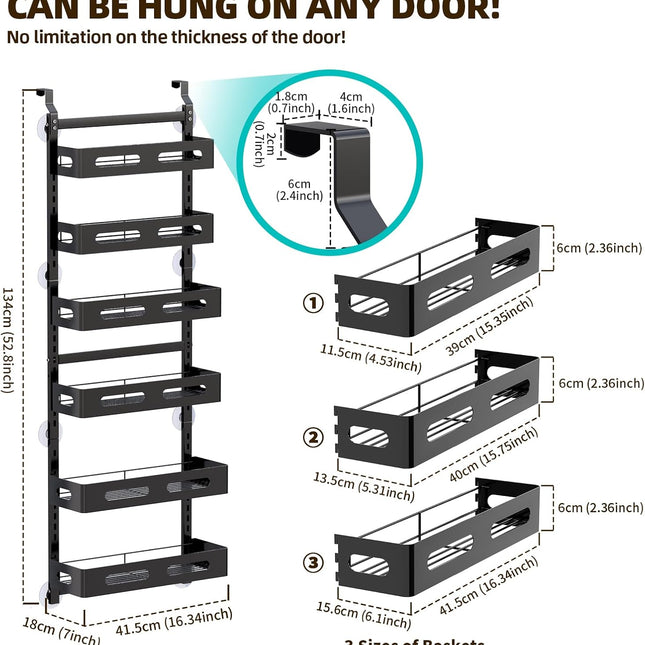 CARLA HOME 6 Tier Over the Door Organizer with Adjustable Metal Pantry Storage Rack and Hanging Baskets for Kitchen and Bathroom-1978962265008902145