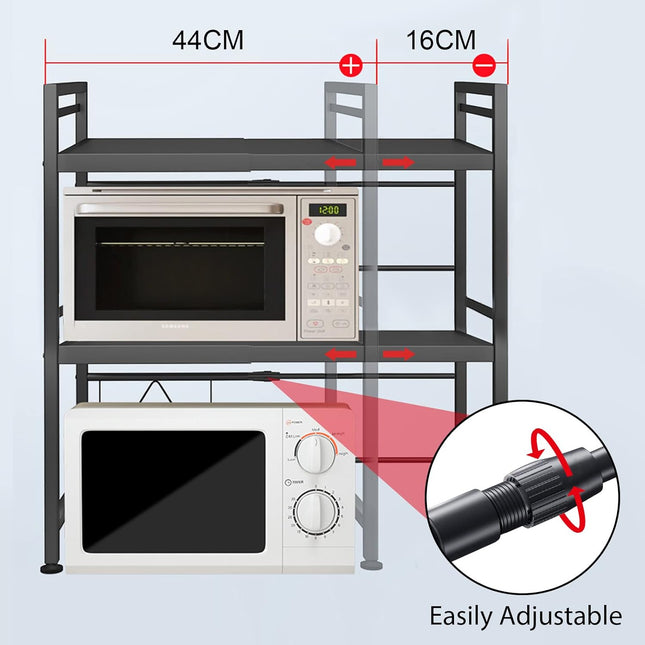 CARLA HOME 3-Tier Microwave Oven Rack with Adjustable Metal Kitchen Shelf Stand for Countertop Storage and 6 Hooks for Utensils-1978962265201840130