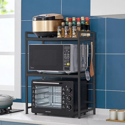 CARLA HOME 3-Tier Microwave Oven Rack with Adjustable Metal Kitchen Shelf Stand for Countertop Storage and 6 Hooks for Utensils-1978962265201840133