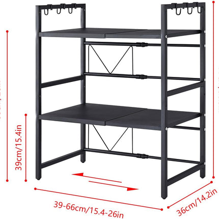 CARLA HOME 3-Tier Microwave Oven Rack with Adjustable Metal Kitchen Shelf Stand for Countertop Storage and 6 Hooks for Utensils-1978962265201840134