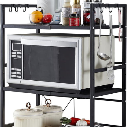 CARLA HOME 3-Tier Microwave Oven Rack with Adjustable Metal Kitchen Shelf Stand for Countertop Storage and 6 Hooks for Utensils-1978962265201840135