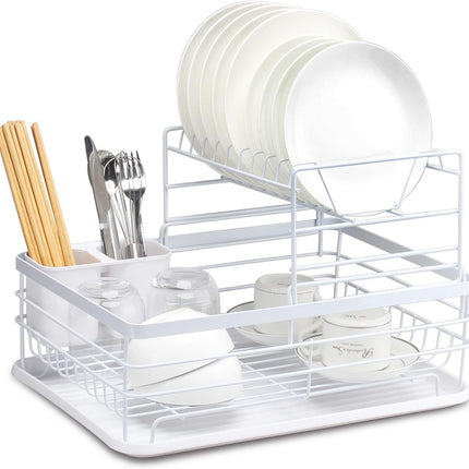 CARLA HOME 2-Tier Dish Drying Rack for Kitchen Counter with Removable Drip Tray, Utensil Holder and Cutlery Organizer-1978962265369612288
