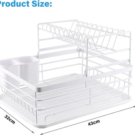 CARLA HOME 2-Tier Dish Drying Rack for Kitchen Counter with Removable Drip Tray, Utensil Holder and Cutlery Organizer-1978962265369612289