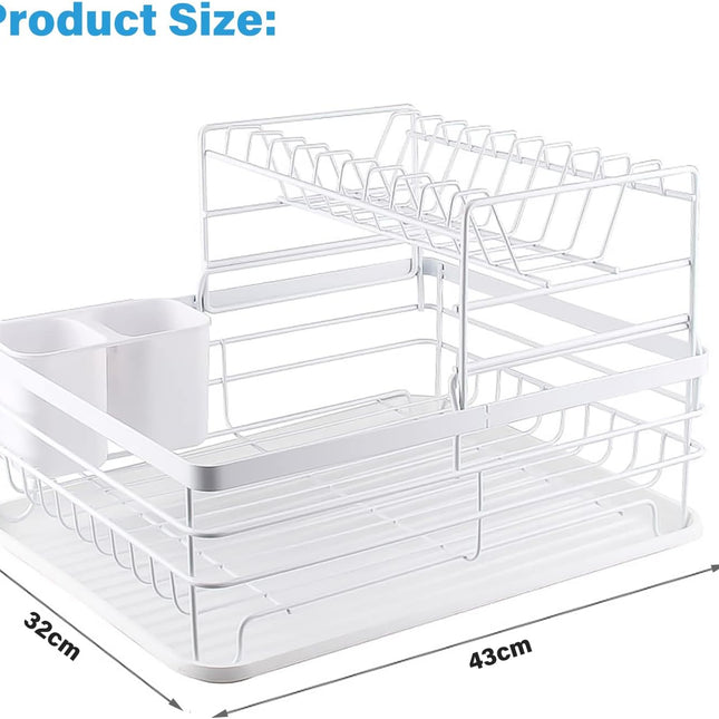 CARLA HOME 2-Tier Dish Drying Rack for Kitchen Counter with Removable Drip Tray, Utensil Holder and Cutlery Organizer-1978962265369612289