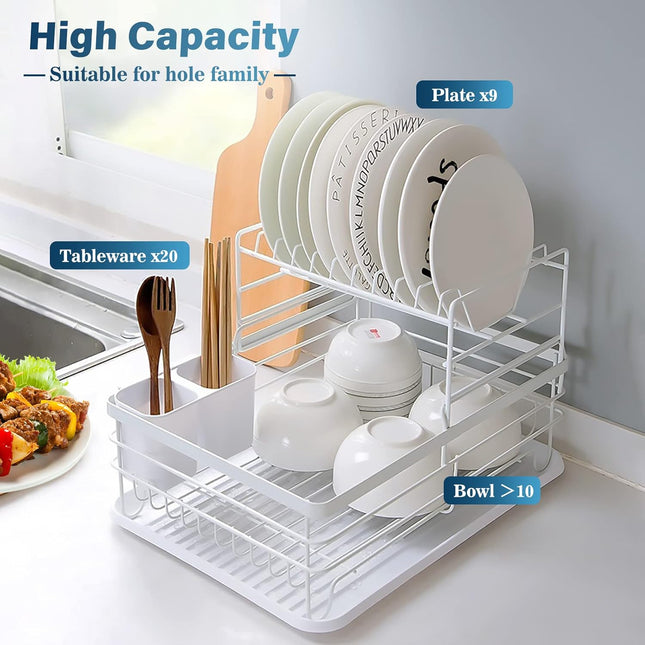 CARLA HOME 2-Tier Dish Drying Rack for Kitchen Counter with Removable Drip Tray, Utensil Holder and Cutlery Organizer-1978962265369612290