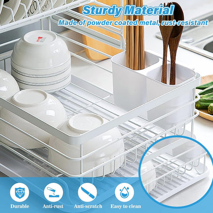 CARLA HOME 2-Tier Dish Drying Rack for Kitchen Counter with Removable Drip Tray, Utensil Holder and Cutlery Organizer-1978962265369612291