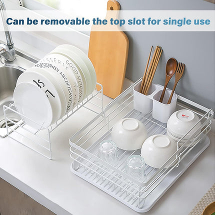 CARLA HOME 2-Tier Dish Drying Rack for Kitchen Counter with Removable Drip Tray, Utensil Holder and Cutlery Organizer-1978962265369612292