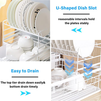 CARLA HOME 2-Tier Dish Drying Rack for Kitchen Counter with Removable Drip Tray, Utensil Holder and Cutlery Organizer-1978962265369612293