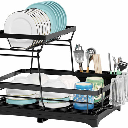 CARLA HOME 2-Tier Dish Drying Rack for Kitchen Counter with Drainboard, Utensil Holder, Cup Rack & Cutlery Organizer-1978962265533190144