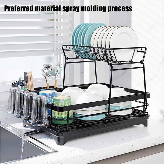 CARLA HOME 2-Tier Dish Drying Rack for Kitchen Counter with Drainboard, Utensil Holder, Cup Rack & Cutlery Organizer-1978962265533190146
