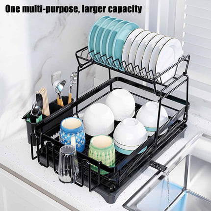 CARLA HOME 2-Tier Dish Drying Rack for Kitchen Counter with Drainboard, Utensil Holder, Cup Rack & Cutlery Organizer-1978962265533190147