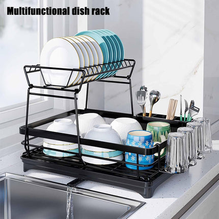 CARLA HOME 2-Tier Dish Drying Rack for Kitchen Counter with Drainboard, Utensil Holder, Cup Rack & Cutlery Organizer-1978962265533190148