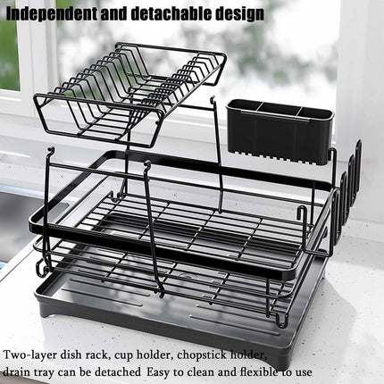 CARLA HOME 2-Tier Dish Drying Rack for Kitchen Counter with Drainboard, Utensil Holder, Cup Rack & Cutlery Organizer-1978962265533190149