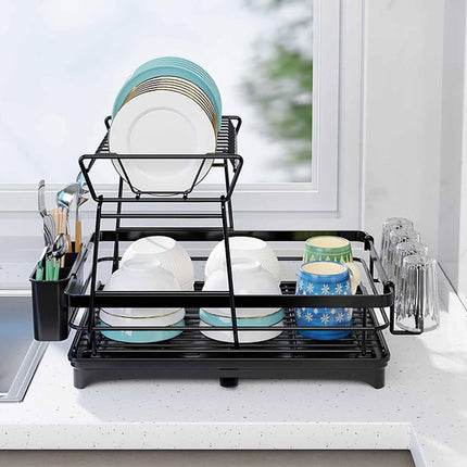 CARLA HOME 2-Tier Dish Drying Rack for Kitchen Counter with Drainboard, Utensil Holder, Cup Rack & Cutlery Organizer-1978962265533190150