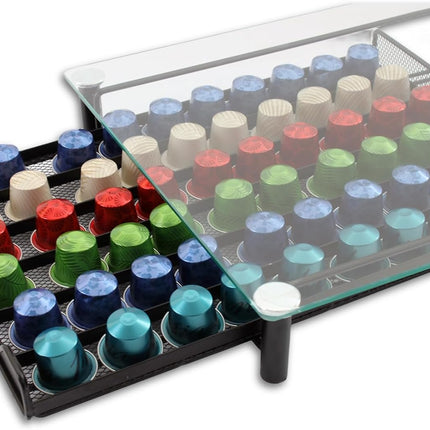 CARLA HOME 60 Coffee Pod Holder Drawer with Tempered Glass Capsule Organizer for Nespresso Pods and Sliding Drawer for Kitchen Countertop-1978962265700962308
