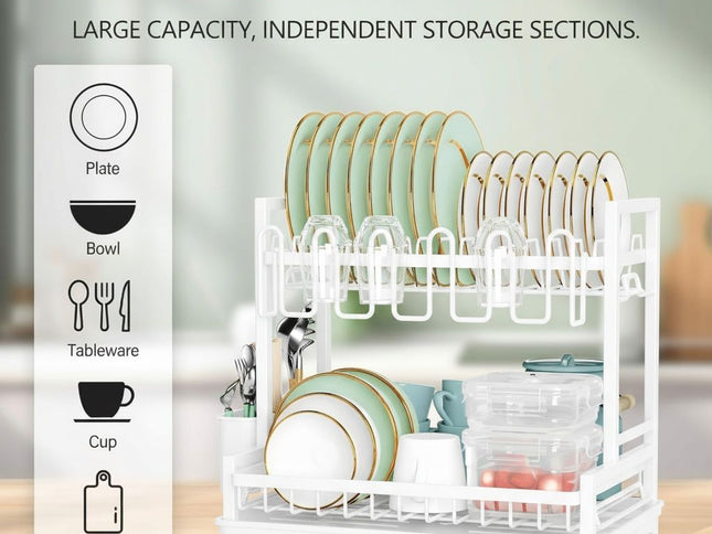CARLA HOME Dish Drying Rack 2-Tier Kitchen Drainer with Drainboard (White)-2050057499847036929