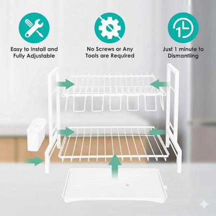 CARLA HOME Dish Drying Rack 2-Tier Kitchen Drainer with Drainboard (White)-2050057499847036932