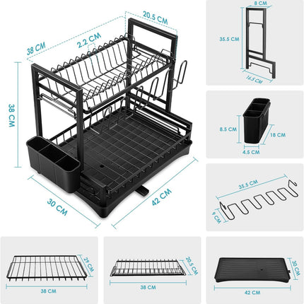 CARLA HOME Dish Drying Rack 2-Tier Kitchen Drainer with Drainboard (White)-2050057499847036936
