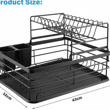CARLA HOME 2-Tier Dish Drying Rack for Kitchen Counter with Removable Drip Tray, Utensil Holder and Cutlery Organizer (Black)-2050057500035780609