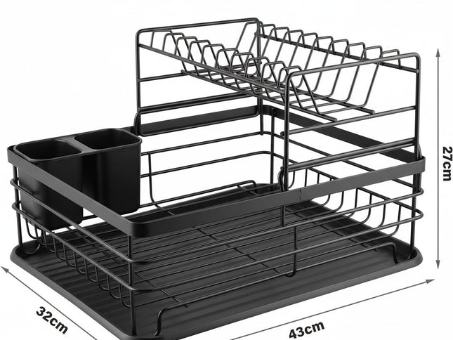 CARLA HOME 2-Tier Dish Drying Rack for Kitchen Counter with Removable Drip Tray, Utensil Holder and Cutlery Organizer (Black)-2050057500035780609