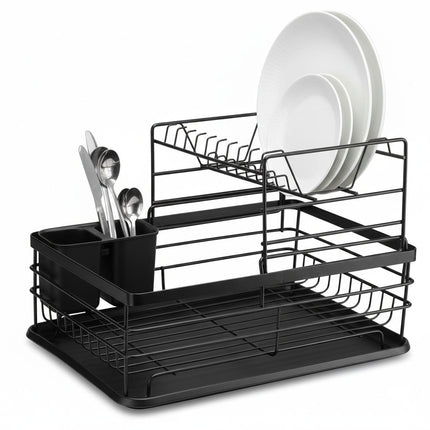CARLA HOME 2-Tier Dish Drying Rack for Kitchen Counter with Removable Drip Tray, Utensil Holder and Cutlery Organizer (Black)-2050057500035780615