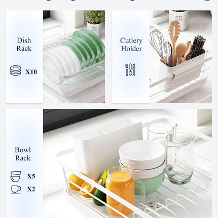 CARLA HOME Dish Drying Rack for Kitchen Counter with Removable Drip Tray, Utensil Holder and Cutlery Organizer-2050057500199358466