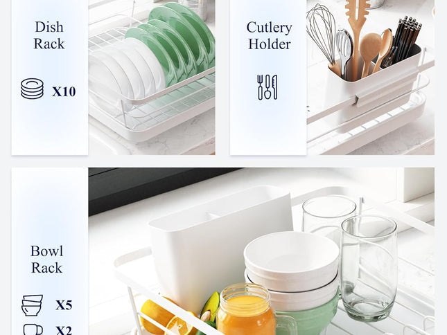 CARLA HOME Dish Drying Rack for Kitchen Counter with Removable Drip Tray, Utensil Holder and Cutlery Organizer-2050057500199358466