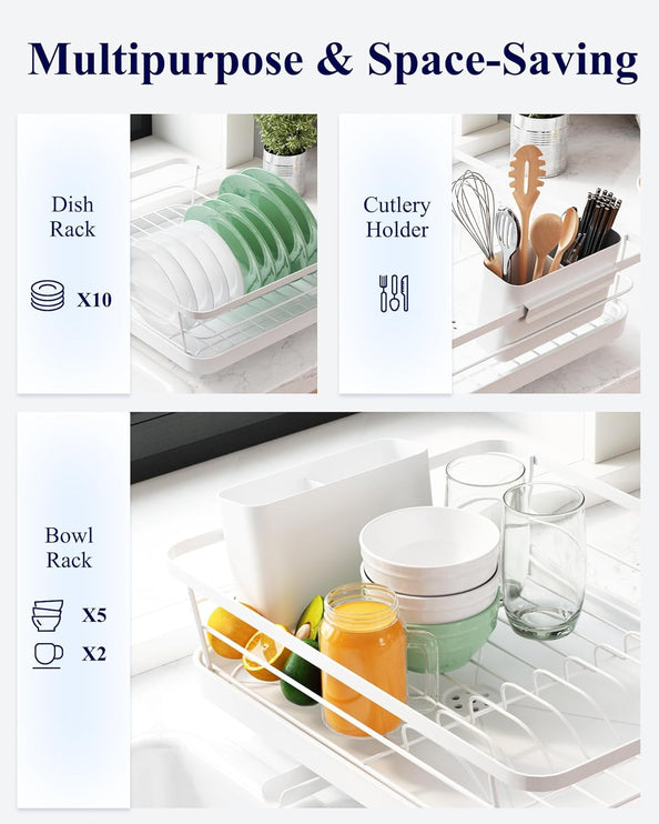 CARLA HOME Dish Drying Rack for Kitchen Counter with Removable Drip Tray, Utensil Holder and Cutlery Organizer-2050057500199358466