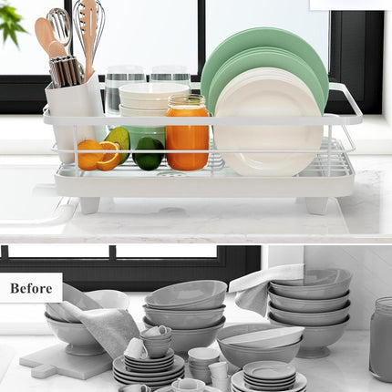 CARLA HOME Dish Drying Rack for Kitchen Counter with Removable Drip Tray, Utensil Holder and Cutlery Organizer-2050057500199358469